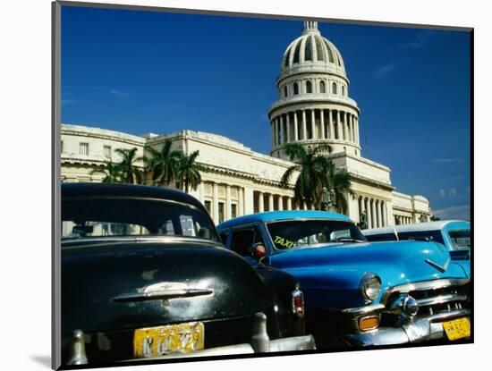 Classic American Taxi Cars Parked in Front of National Capital Building, Havana, Cuba-Martin Lladó-Mounted Photographic Print