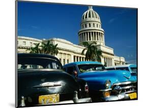 Classic American Taxi Cars Parked in Front of National Capital Building, Havana, Cuba-Martin Lladó-Mounted Photographic Print