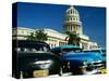 Classic American Taxi Cars Parked in Front of National Capital Building, Havana, Cuba-Martin Lladó-Stretched Canvas