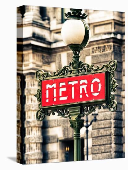 Classic Art, Metro Sign at the Louvre Metro Station, Paris, France-Philippe Hugonnard-Stretched Canvas