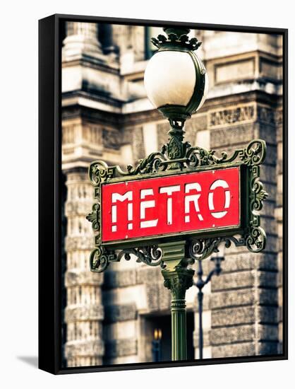 Classic Art, Metro Sign at the Louvre Metro Station, Paris, France-Philippe Hugonnard-Framed Stretched Canvas