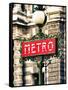 Classic Art, Metro Sign at the Louvre Metro Station, Paris, France-Philippe Hugonnard-Framed Stretched Canvas