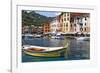 Classic Boat in Portofino Harbor, Liguria, Italy-George Oze-Framed Photographic Print