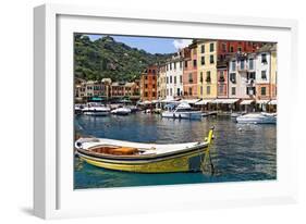 Classic Boat in Portofino Harbor, Liguria, Italy-George Oze-Framed Photographic Print