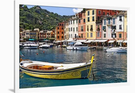 Classic Boat in Portofino Harbor, Liguria, Italy-George Oze-Framed Photographic Print