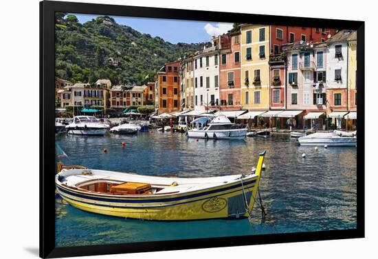 Classic Boat in Portofino Harbor, Liguria, Italy-George Oze-Framed Photographic Print