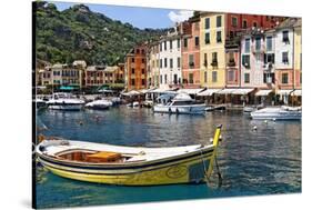 Classic Boat in Portofino Harbor, Liguria, Italy-George Oze-Stretched Canvas
