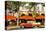 Classic Car in front of the Paparazzi Restaurant, Ocean Drive-null-Stretched Canvas