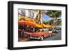 Classic Car in front of the Paparazzi Restaurant, Ocean Drive-null-Framed Art Print