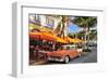 Classic Car in front of the Paparazzi Restaurant, Ocean Drive-null-Framed Art Print