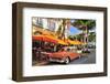Classic Car in front of the Paparazzi Restaurant, Ocean Drive-null-Framed Art Print