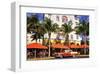 Classic Car in front of the Paparazzi Restaurant, Ocean Drive-null-Framed Art Print