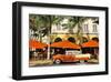 Classic Car in front of the Paparazzi Restaurant, Ocean Drive-null-Framed Art Print