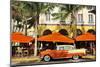 Classic Car in front of the Paparazzi Restaurant, Ocean Drive-null-Mounted Art Print