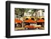 Classic Car in front of the Paparazzi Restaurant, Ocean Drive-null-Framed Art Print