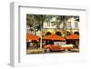 Classic Car in front of the Paparazzi Restaurant, Ocean Drive-null-Framed Art Print