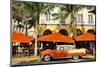 Classic Car in front of the Paparazzi Restaurant, Ocean Drive-null-Mounted Art Print