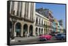 Classic Cars and Taxis on Street in Downtown, Havana, Cuba-Bill Bachmann-Framed Stretched Canvas