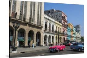 Classic Cars and Taxis on Street in Downtown, Havana, Cuba-Bill Bachmann-Stretched Canvas