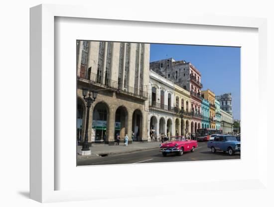 Classic Cars and Taxis on Street in Downtown, Havana, Cuba-Bill Bachmann-Framed Photographic Print