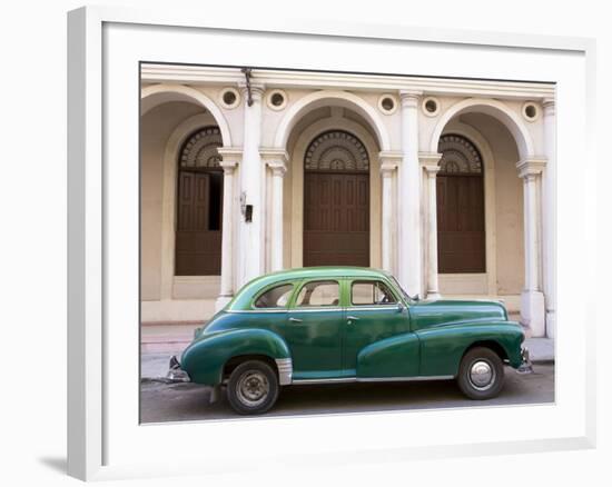 Classic Green American Car Parked Outside the National Ballet School, Havana, Cuba-Lee Frost-Framed Photographic Print