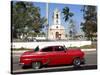 Classic Red American Car Parked By the Old Square in Vinales Village, Pinar Del Rio, Cuba-Lee Frost-Stretched Canvas