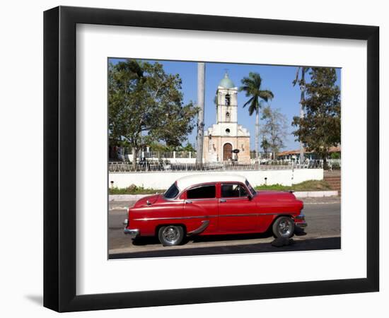 Classic Red American Car Parked By the Old Square in Vinales Village, Pinar Del Rio, Cuba-Lee Frost-Framed Photographic Print