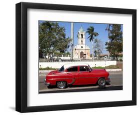 Classic Red American Car Parked By the Old Square in Vinales Village, Pinar Del Rio, Cuba-Lee Frost-Framed Photographic Print