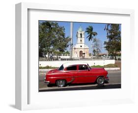 Classic Red American Car Parked By the Old Square in Vinales Village, Pinar Del Rio, Cuba-Lee Frost-Framed Photographic Print