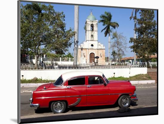 Classic Red American Car Parked By the Old Square in Vinales Village, Pinar Del Rio, Cuba-Lee Frost-Mounted Photographic Print