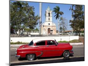 Classic Red American Car Parked By the Old Square in Vinales Village, Pinar Del Rio, Cuba-Lee Frost-Mounted Photographic Print