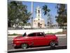 Classic Red American Car Parked By the Old Square in Vinales Village, Pinar Del Rio, Cuba-Lee Frost-Mounted Photographic Print