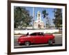 Classic Red American Car Parked By the Old Square in Vinales Village, Pinar Del Rio, Cuba-Lee Frost-Framed Photographic Print