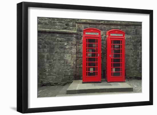 Classic Red British Telephone Box in Edinburgh, Scotland-Lisa_A-Framed Photographic Print