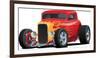 Classic Red Custom Street Rod Car with Hotrod Flames and Chrome Rims Isolated Vector Illustration-hobrath-Framed Photographic Print