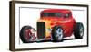 Classic Red Custom Street Rod Car with Hotrod Flames and Chrome Rims Isolated Vector Illustration-hobrath-Framed Photographic Print