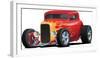 Classic Red Custom Street Rod Car with Hotrod Flames and Chrome Rims Isolated Vector Illustration-hobrath-Framed Photographic Print