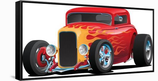 Classic Red Custom Street Rod Car with Hotrod Flames and Chrome Rims Isolated Vector Illustration-hobrath-Framed Stretched Canvas