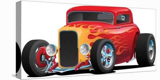 Classic Red Custom Street Rod Car with Hotrod Flames and Chrome Rims Isolated Vector Illustration-hobrath-Stretched Canvas