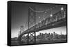 Classic San Francisco in Black and White, Bay Bridge at Night-Vincent James-Framed Stretched Canvas