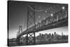 Classic San Francisco in Black and White, Bay Bridge at Night-Vincent James-Stretched Canvas