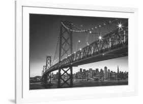 Classic San Francisco in Black and White, Bay Bridge at Night-Vincent James-Framed Photographic Print