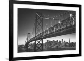 Classic San Francisco in Black and White, Bay Bridge at Night-Vincent James-Framed Photographic Print