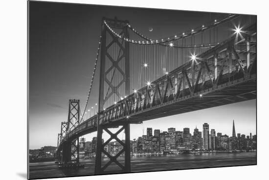 Classic San Francisco in Black and White, Bay Bridge at Night-Vincent James-Mounted Photographic Print