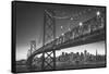 Classic San Francisco in Black and White, Bay Bridge at Night-Vincent James-Framed Stretched Canvas