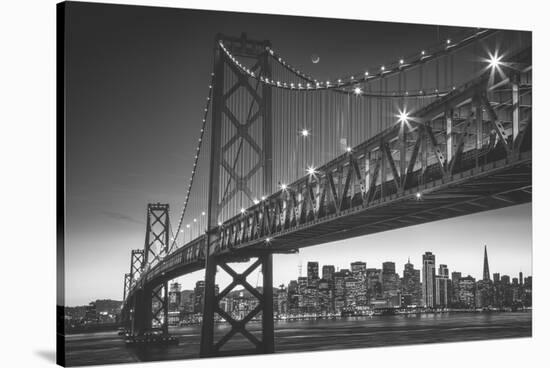 Classic San Francisco in Black and White, Bay Bridge at Night-Vincent James-Stretched Canvas