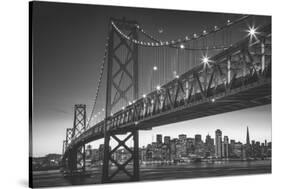 Classic San Francisco in Black and White, Bay Bridge at Night-Vincent James-Stretched Canvas