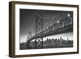 Classic San Francisco in Black and White, Bay Bridge at Night-Vincent James-Framed Photographic Print