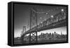Classic San Francisco in Black and White, Bay Bridge at Night-Vincent James-Framed Stretched Canvas