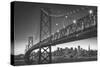 Classic San Francisco in Black and White, Bay Bridge at Night-Vincent James-Stretched Canvas